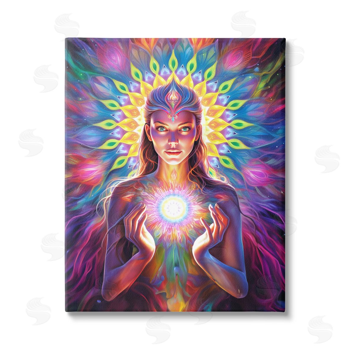Spirit of the Rainbow Girl with Abstract Fractals Canvas Wall Art Print