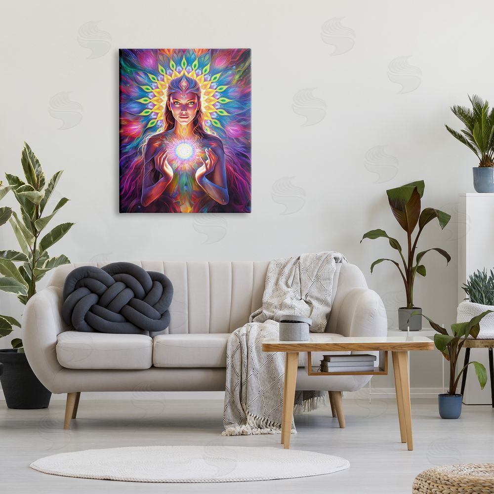 Spirit of the Rainbow Girl with Abstract Fractals Canvas Wall Art Print in Room
