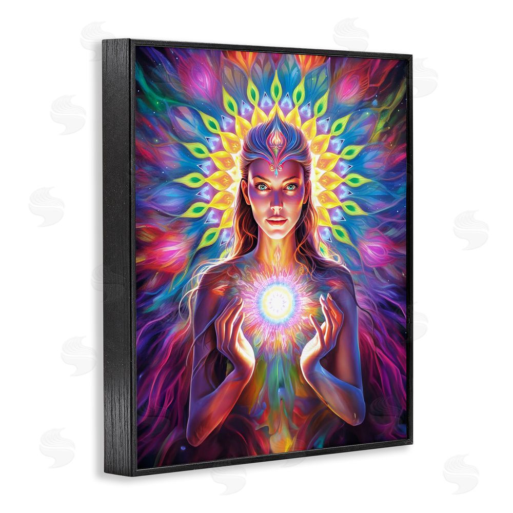 Spirit of the Rainbow Girl with Abstract Fractals Black Framed Giclee Wall Art Print