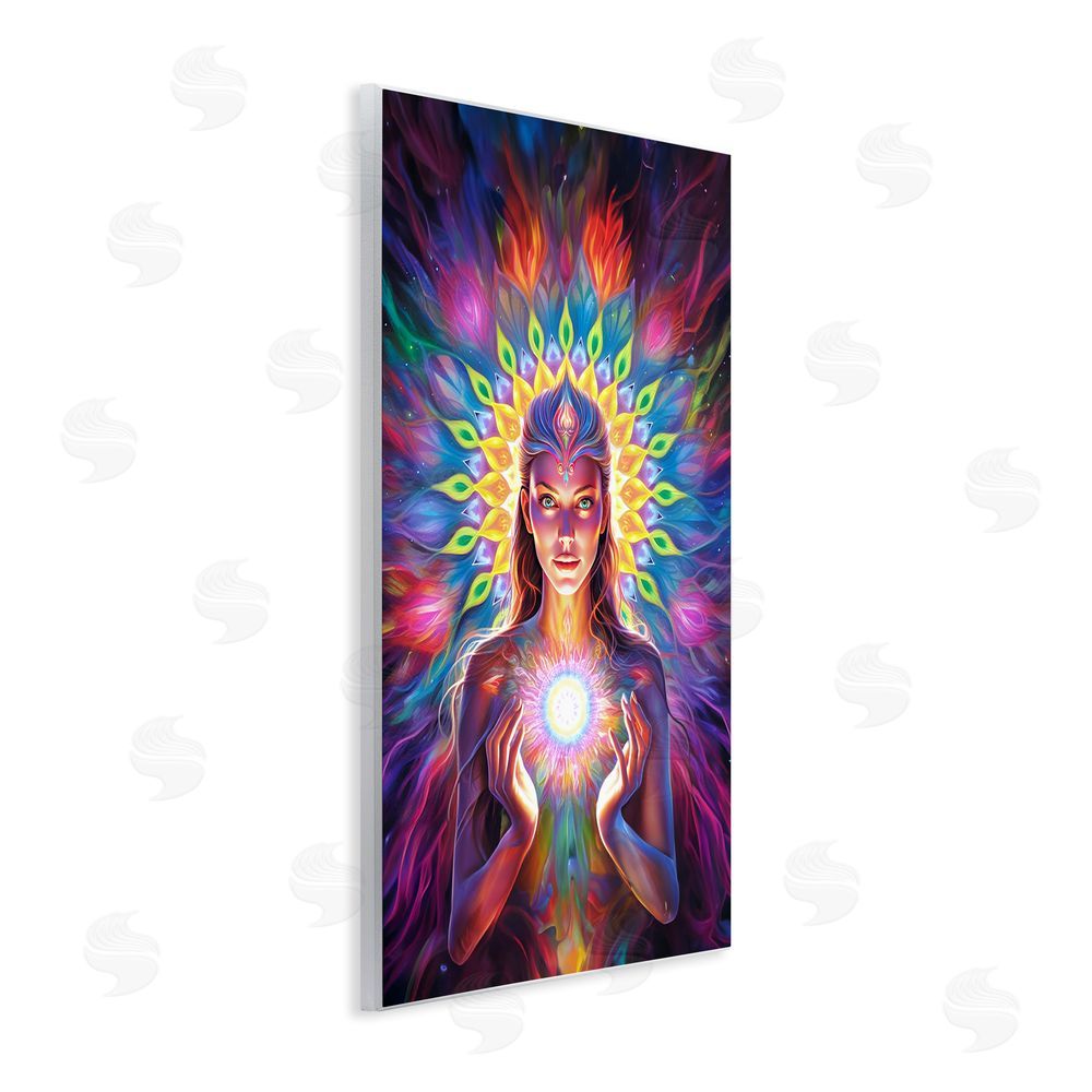 Spirit of the Rainbow Girl with Abstract Fractals Wooden Wall Plaque Art Print