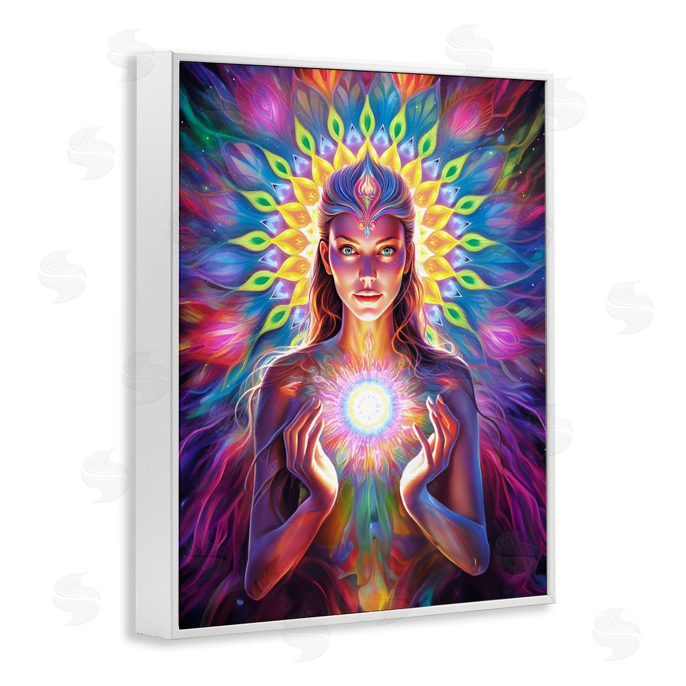 Spirit of the Rainbow Girl with Abstract Fractals White Framed Giclee Wall Art Print