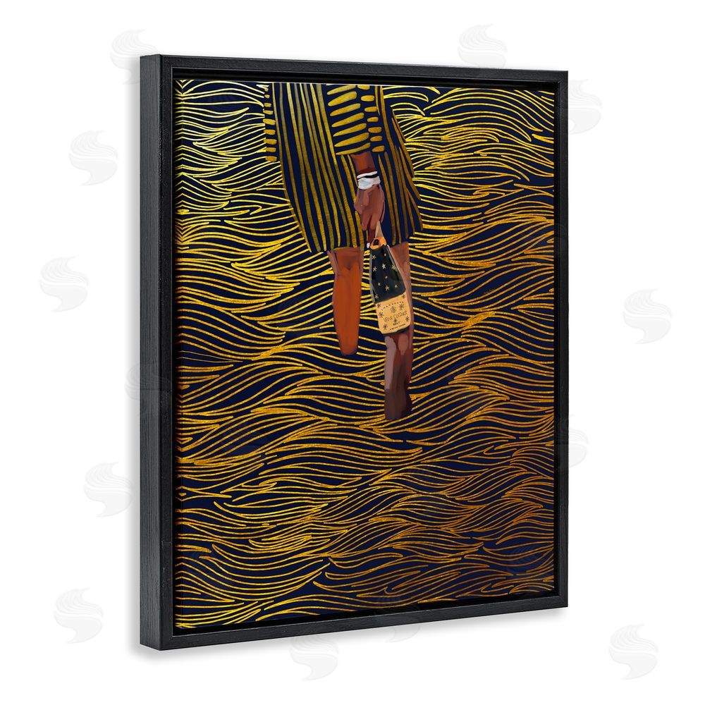 Amelia Noyes Patterned Girl with Champagne Black Floating Frame Canvas Wall Art Print