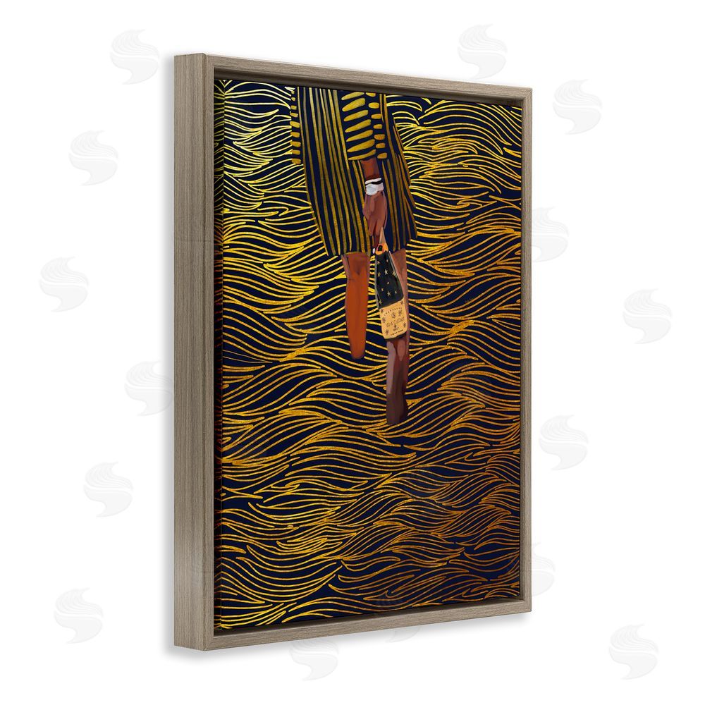 Amelia Noyes Patterned Girl with Champagne Brown Floating Frame Canvas Wall Art Print