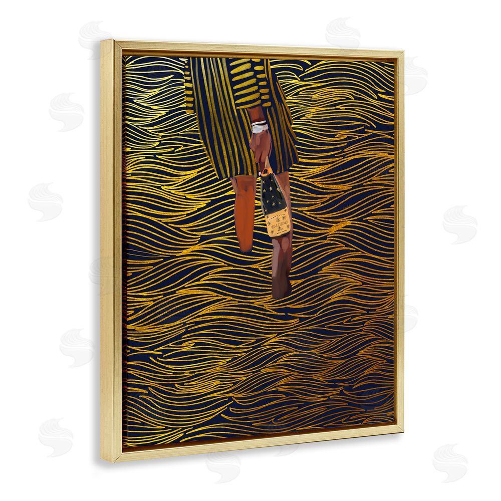 Amelia Noyes Patterned Girl with Champagne Gold Floating Frame Canvas Wall Art Print