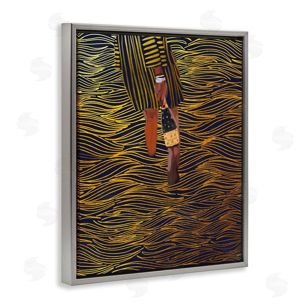 Amelia Noyes Patterned Girl with Champagne Gray Floating Frame Canvas Wall Art Print