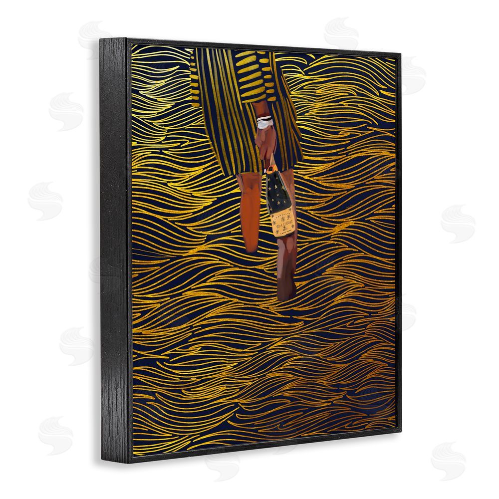 Amelia Noyes Patterned Girl with Champagne Black Framed Giclee Wall Art Print