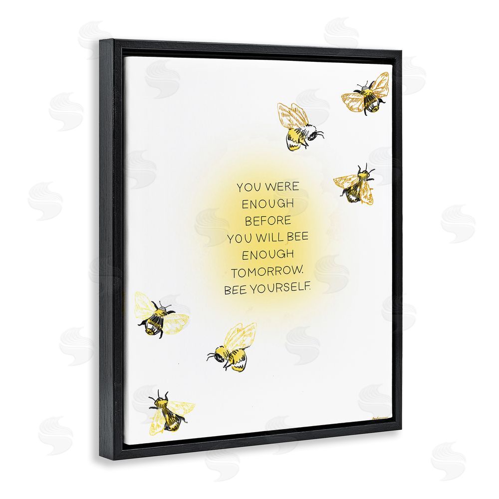 Amelia Noyes Bee Yourself Phrase Black Floating Frame Canvas Wall Art Print