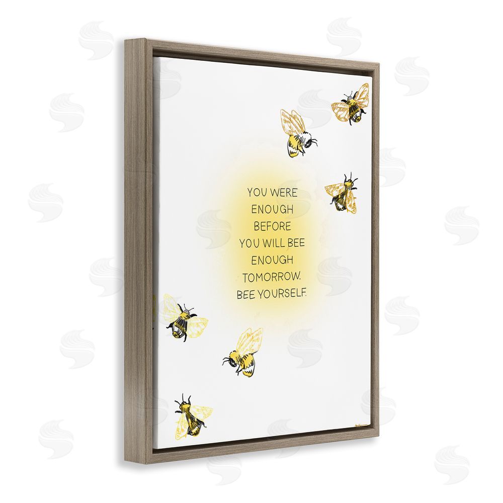Amelia Noyes Bee Yourself Phrase Brown Floating Frame Canvas Wall Art Print