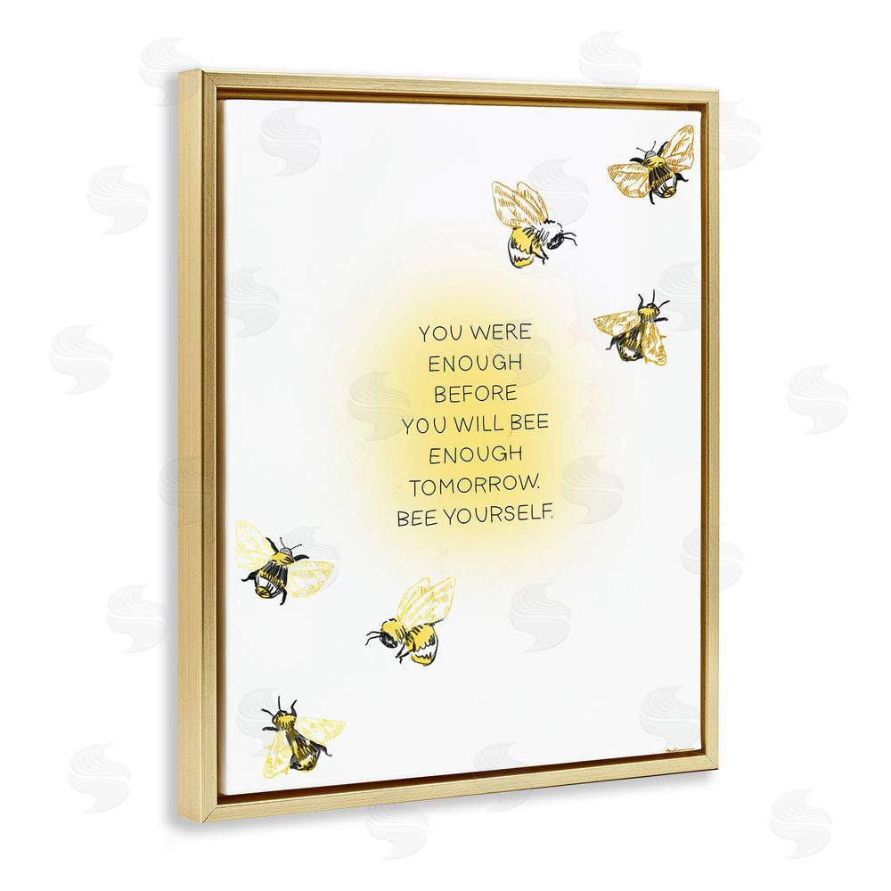 Amelia Noyes Bee Yourself Phrase Gold Floating Frame Canvas Wall Art Print
