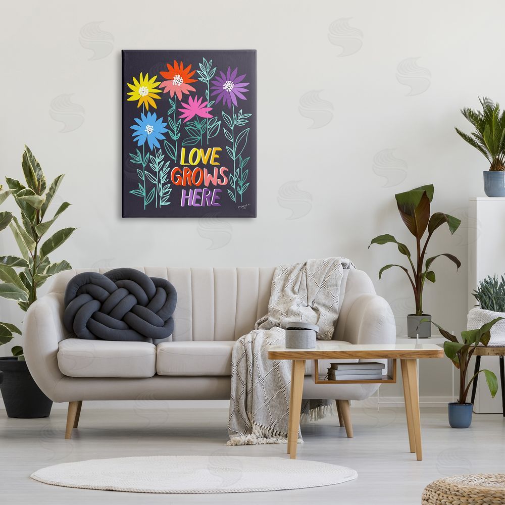 Pragya Kothari Love Grows Here Phrase Canvas Wall Art Print in Room
