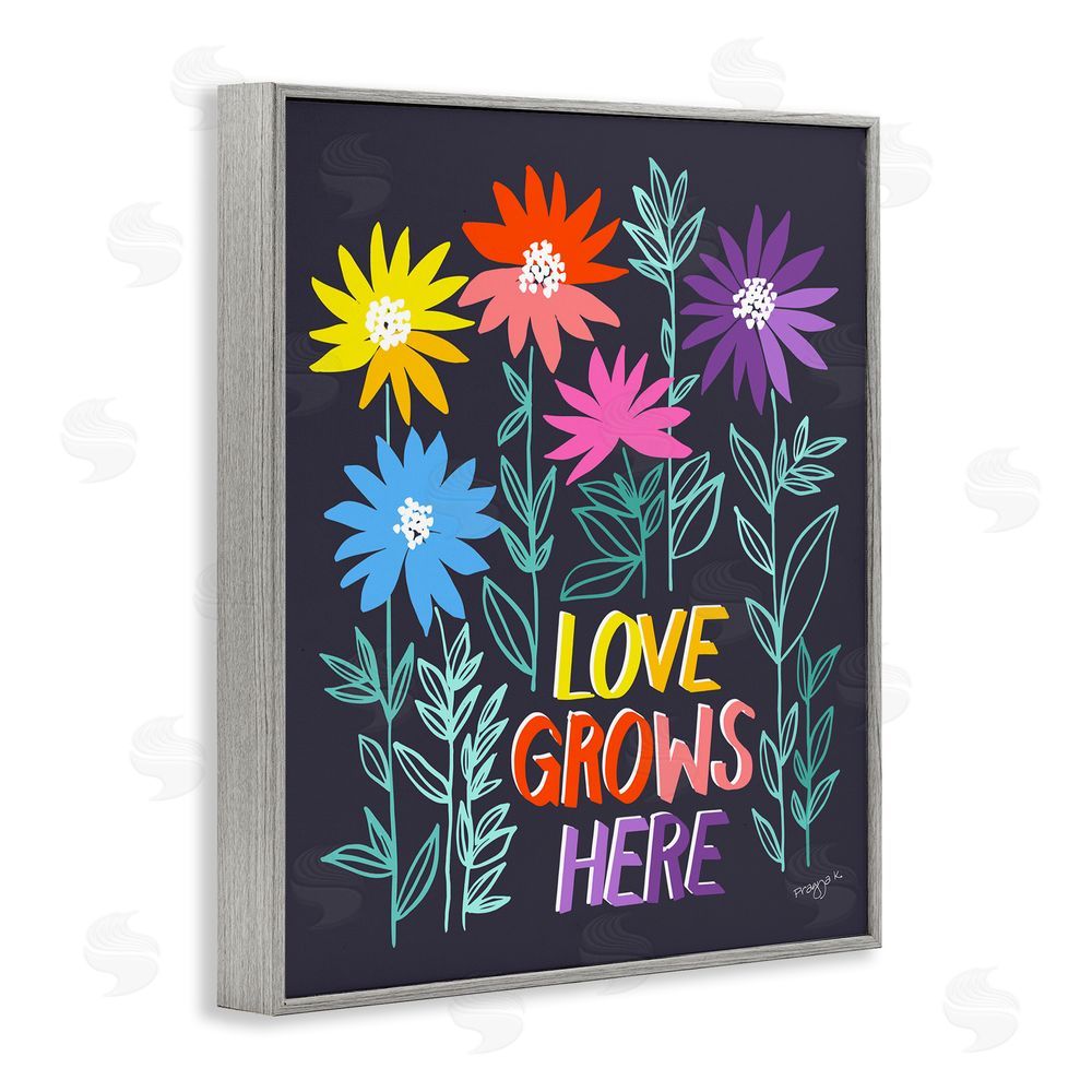 Pragya Kothari Love Grows Here Phrase Gray Framed Giclee Wall Art Print