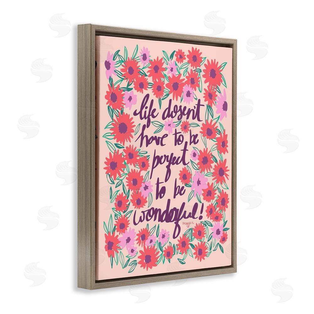 Pragya Kothari Uplifting Floral Phrase Brown Floating Frame Canvas Wall Art Print