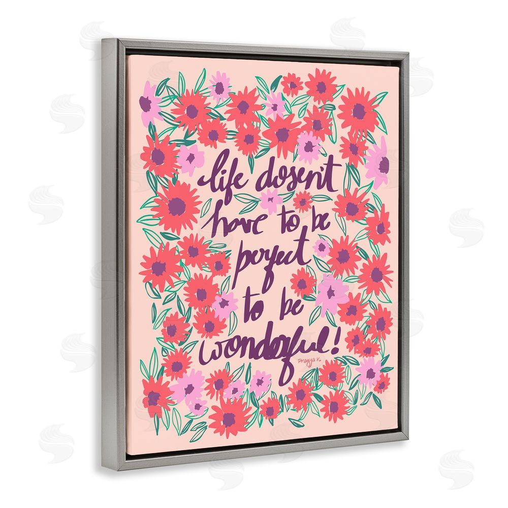 Pragya Kothari Uplifting Floral Phrase Gray Floating Frame Canvas Wall Art Print