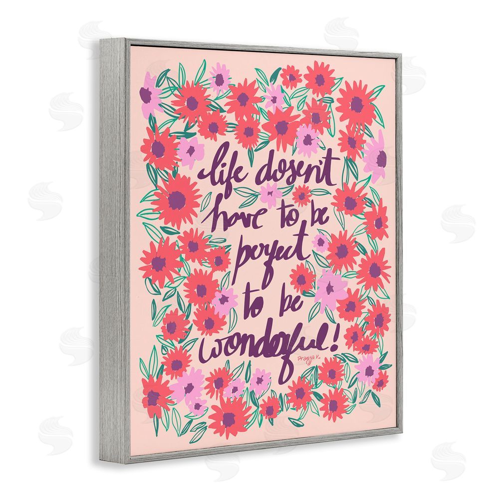 Pragya Kothari Uplifting Floral Phrase Gray Framed Giclee Wall Art Print