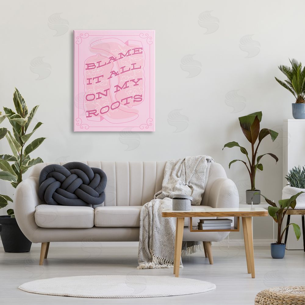 Stupell Studio Blame on My Roots Phrase Canvas Wall Art Print in Room