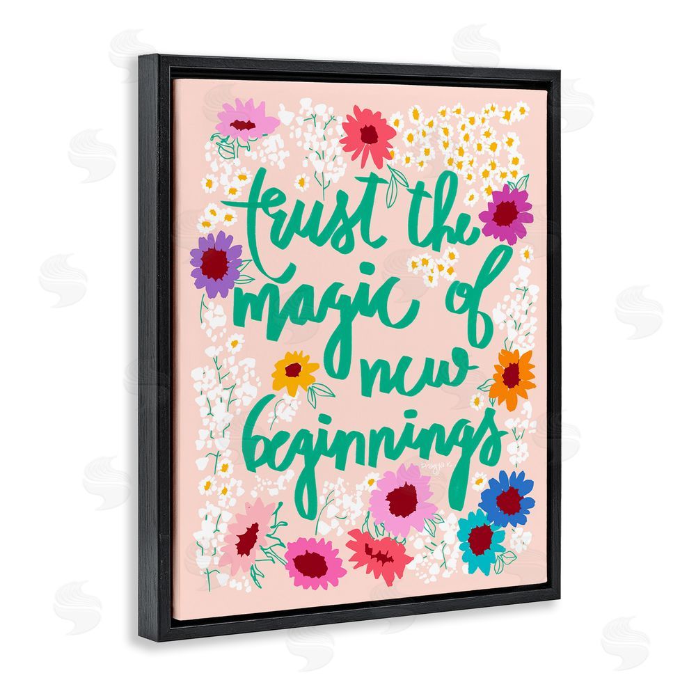 Pragya Kothari New Beginnings Phrase Black Floating Frame Canvas Wall Art Print