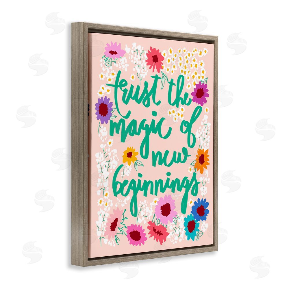 Pragya Kothari New Beginnings Phrase Brown Floating Frame Canvas Wall Art Print
