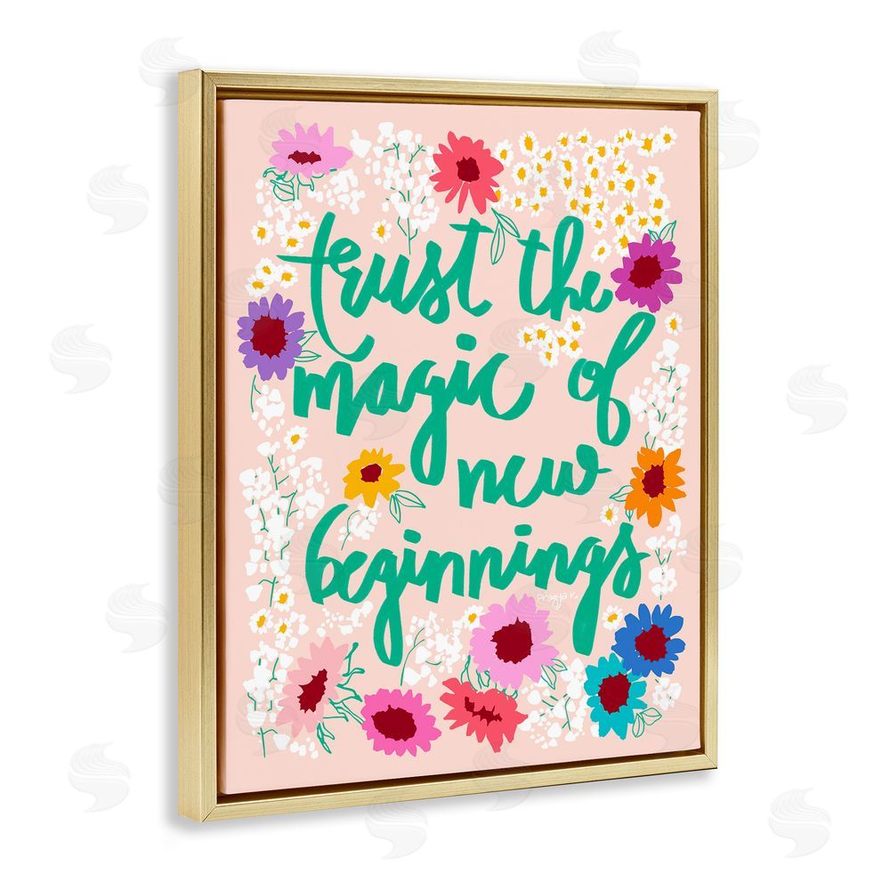 Pragya Kothari New Beginnings Phrase Gold Floating Frame Canvas Wall Art Print