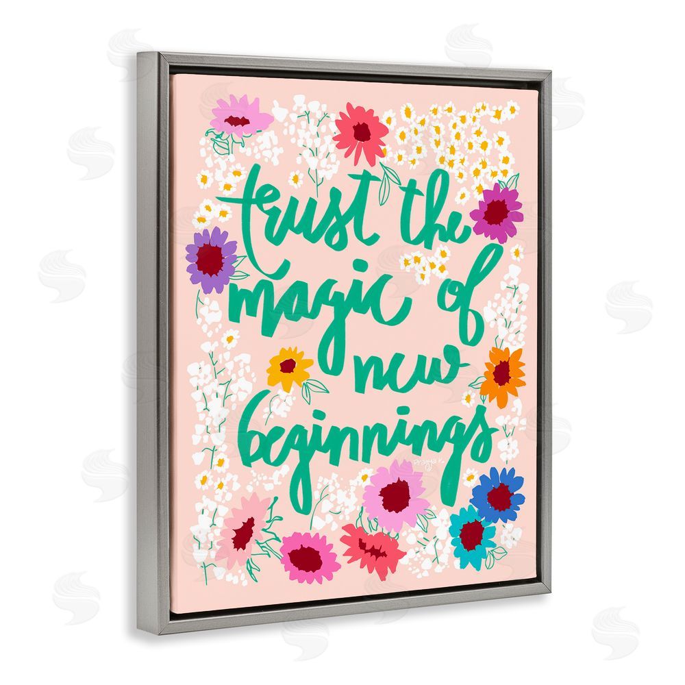 Pragya Kothari New Beginnings Phrase Gray Floating Frame Canvas Wall Art Print