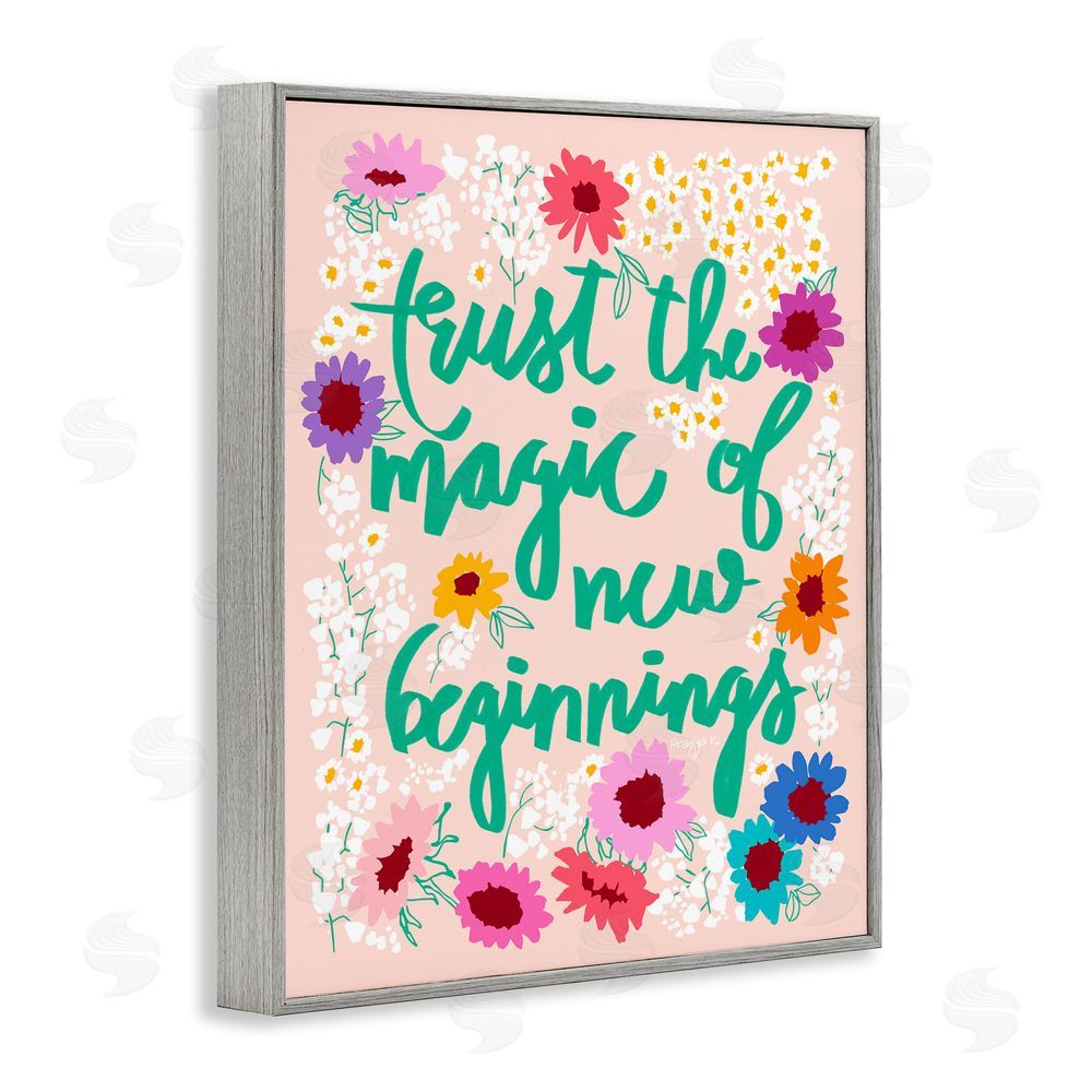 Pragya Kothari New Beginnings Phrase Gray Framed Giclee Wall Art Print