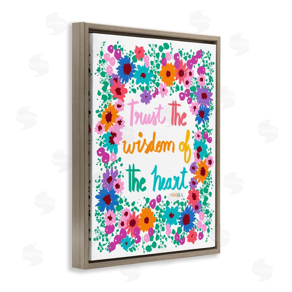 Pragya Kothari Wisdom of Heart Phrase Brown Floating Frame Canvas Wall Art Print