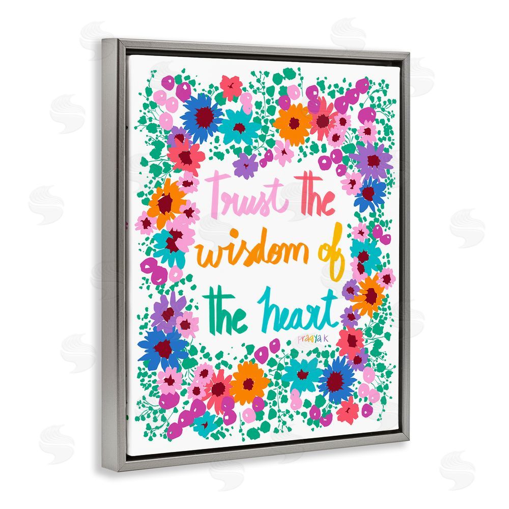 Pragya Kothari Wisdom of Heart Phrase Gray Floating Frame Canvas Wall Art Print