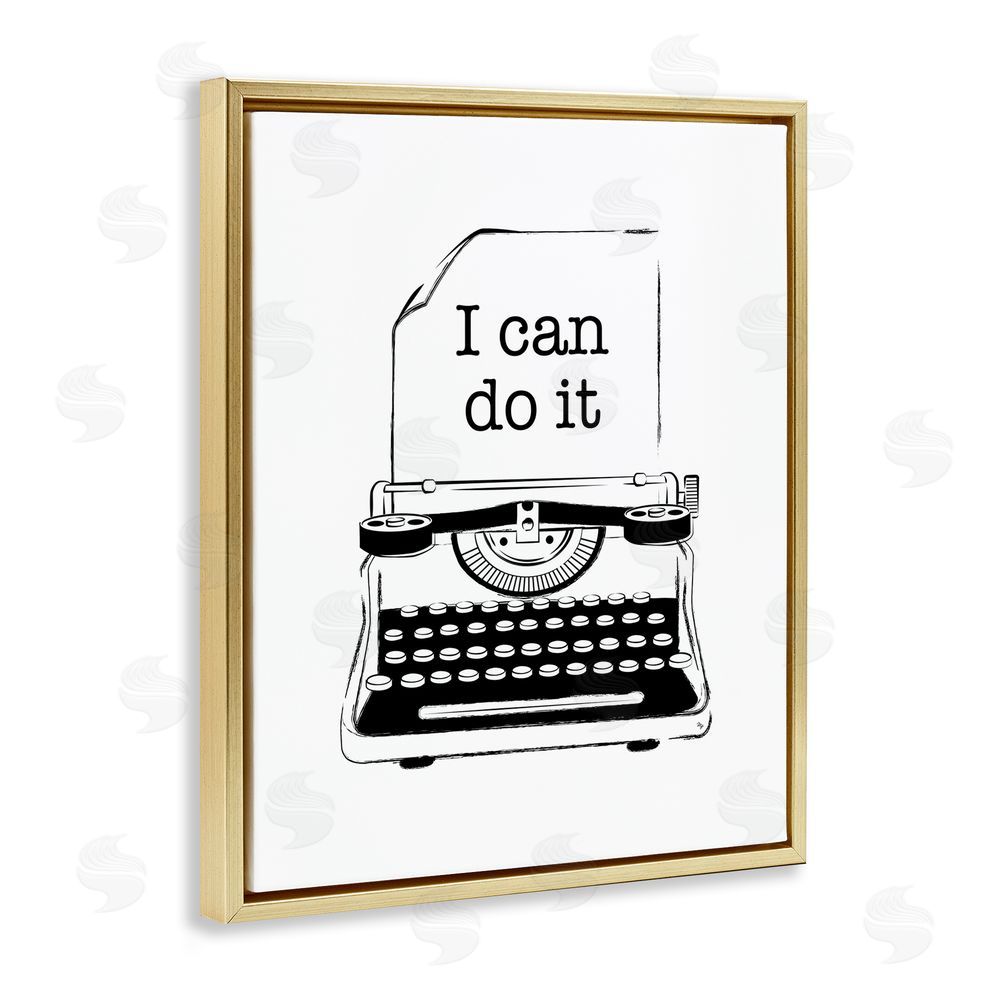 Martina Pavlova I Can Do It Typewriter Gold Floating Frame Canvas Wall Art Print
