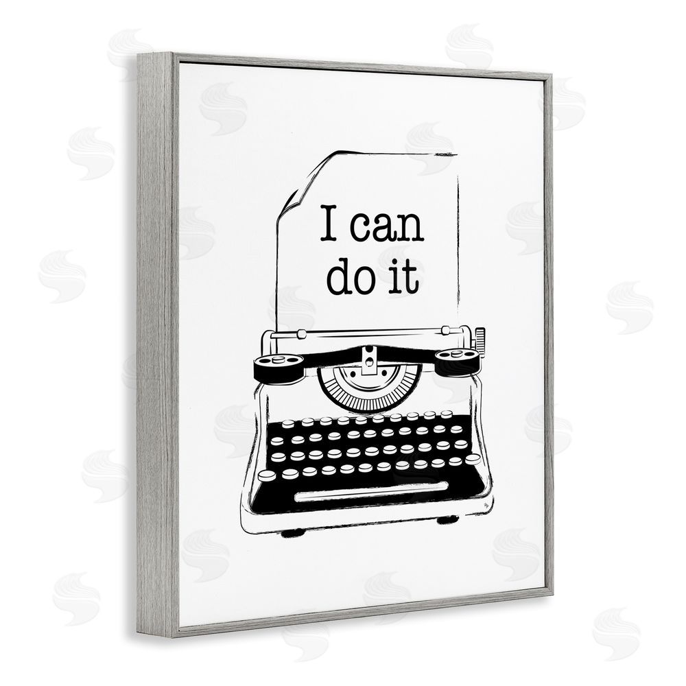 Martina Pavlova I Can Do It Typewriter Gray Framed Giclee Wall Art Print