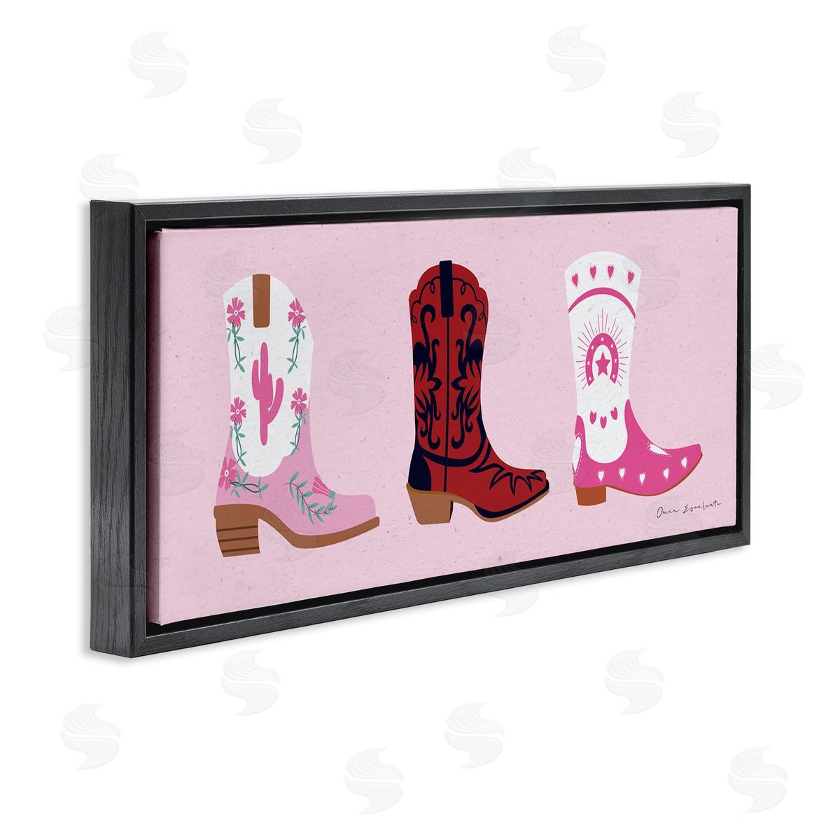 Various Cowgirl Boots Black Floating Frame Canvas Wall Art, Home Decor by Omar Escalante