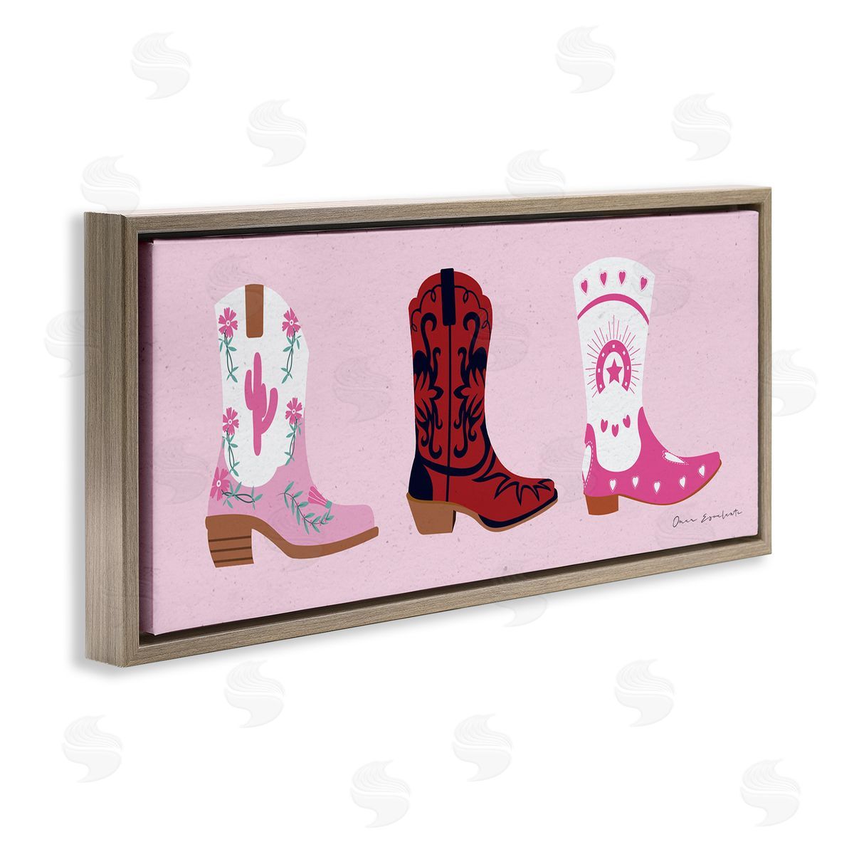Various Cowgirl Boots Brown Floating Frame Canvas Wall Art, Home Decor by Omar Escalante