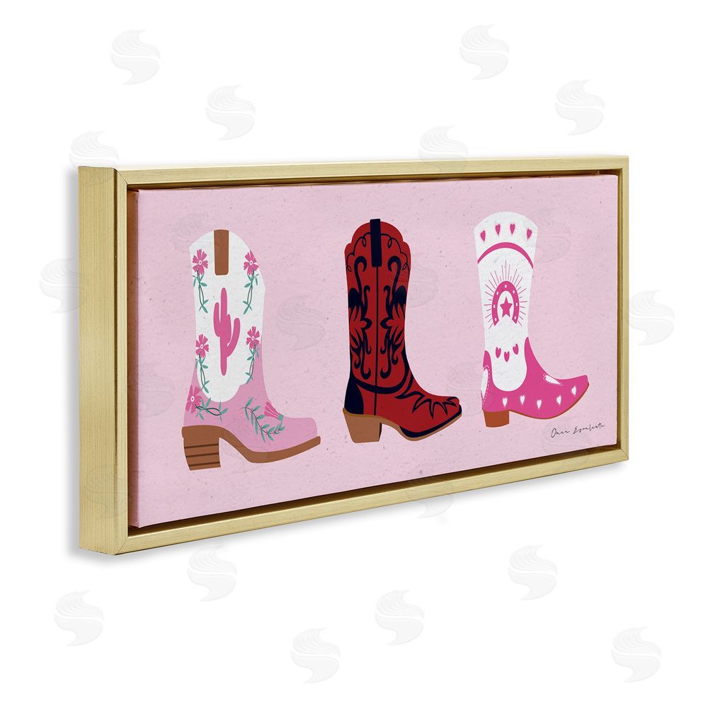 Omar Escalante Various Cowgirl Boots Gold Floating Frame Canvas Wall Art Print