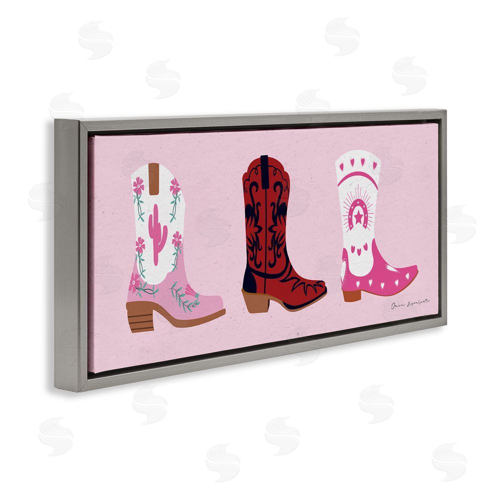 Omar Escalante Various Cowgirl Boots Grey Floating Frame Canvas Wall Art Print