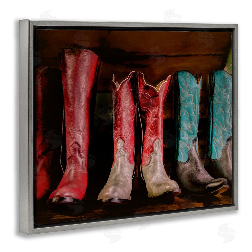 Beth Sheriden Cowgirl Boots Photography Gray Floating Frame Canvas Wall Art Print