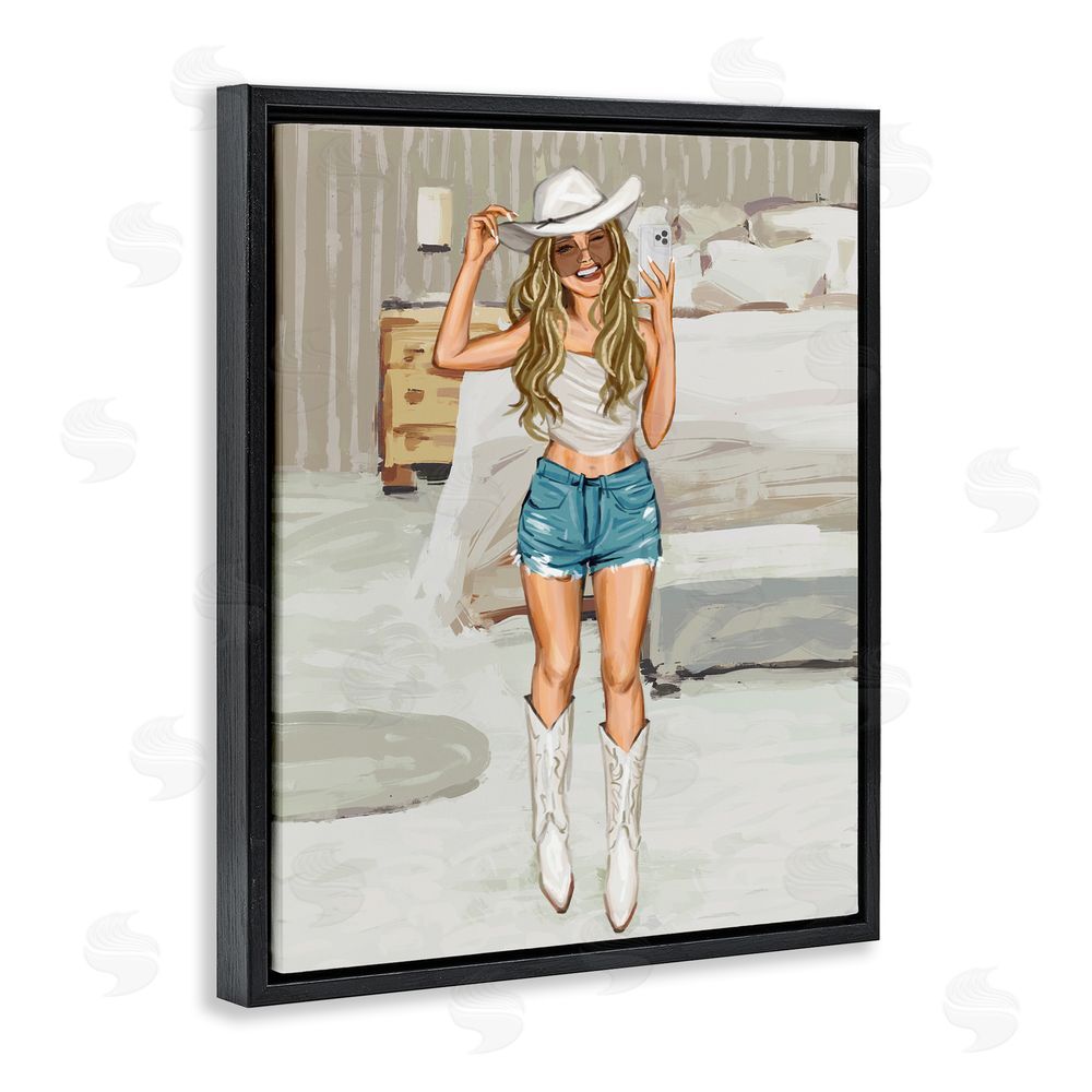 Ziwei Li Cowgirl Selfie Portrait Black Floating Frame Canvas Wall Art Print