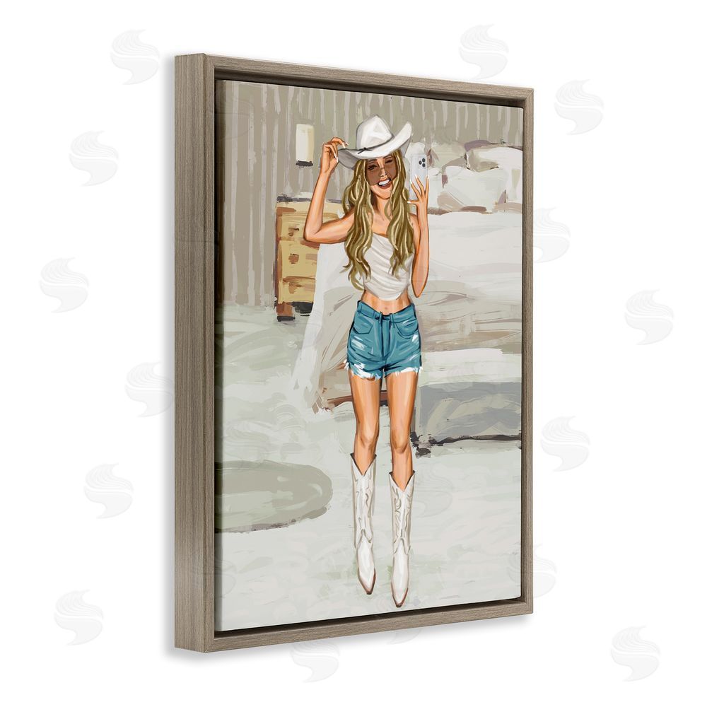 Ziwei Li Cowgirl Selfie Portrait Brown Floating Frame Canvas Wall Art Print