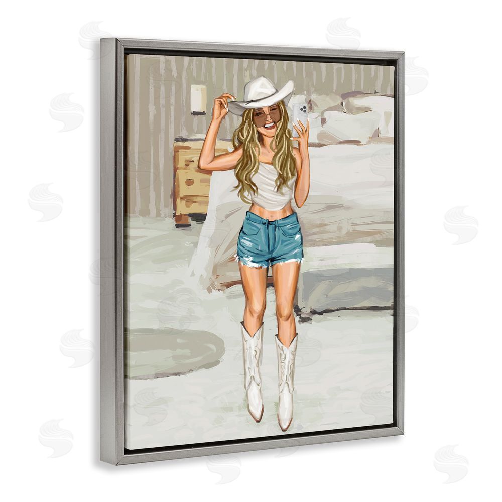 Ziwei Li Cowgirl Selfie Portrait Gray Floating Frame Canvas Wall Art Print