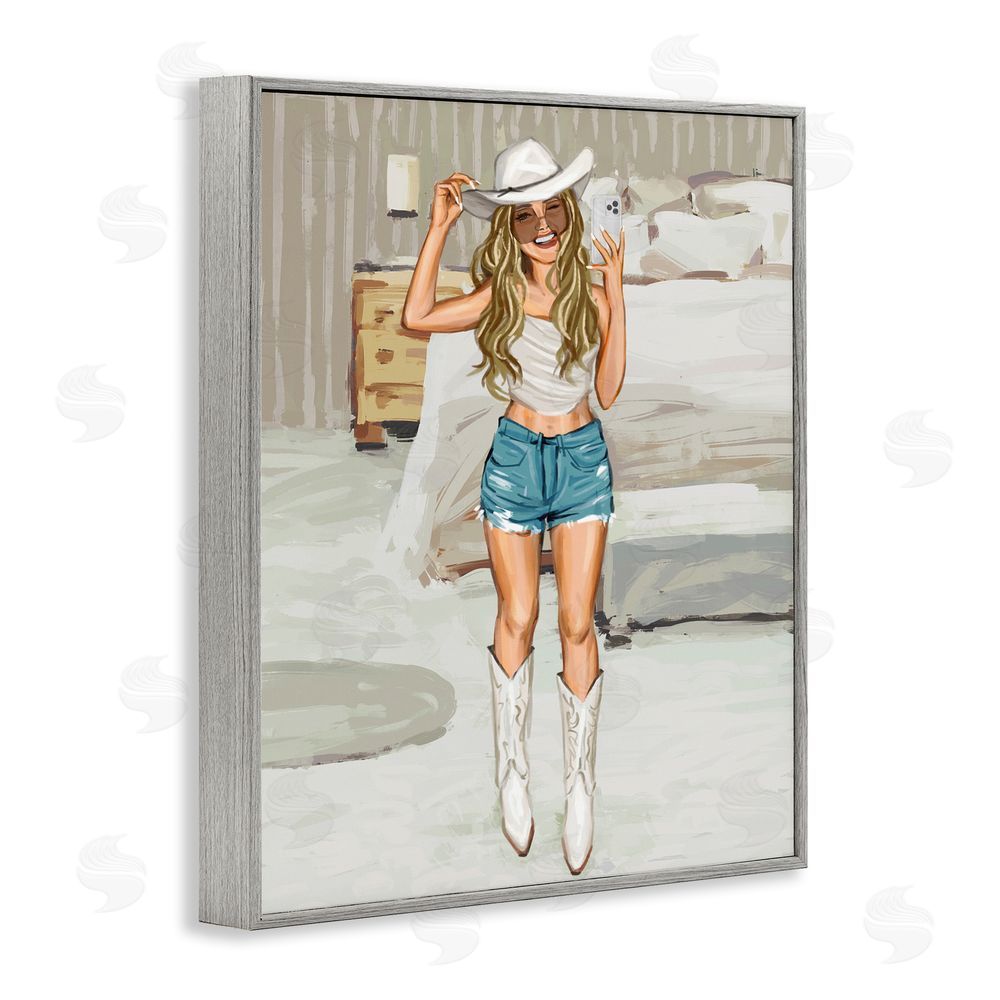 Ziwei Li Cowgirl Selfie Portrait Gray Framed Giclee Wall Art Print