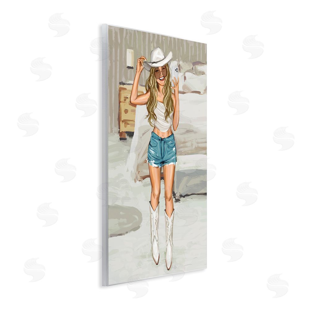 Ziwei Li Cowgirl Selfie Portrait Wooden Wall Plaque Art Print