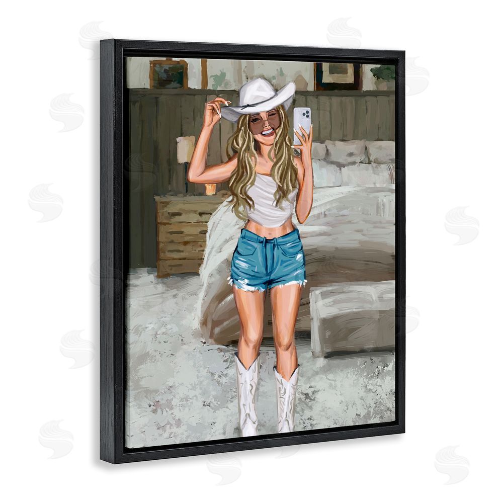Ziwei Li Cowgirl Glam Selfie Black Floating Frame Canvas Wall Art Print