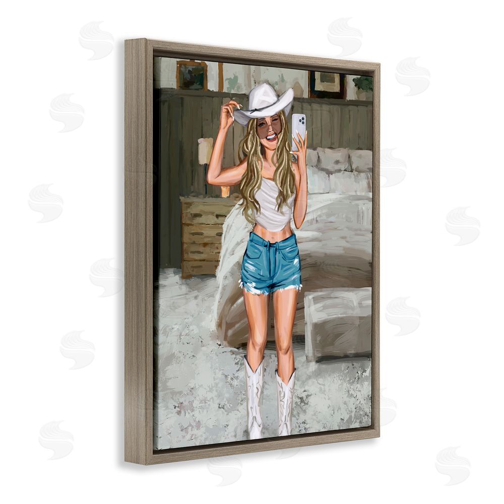 Ziwei Li Cowgirl Glam Selfie Brown Floating Frame Canvas Wall Art Print
