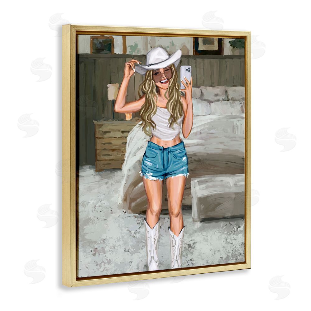 Ziwei Li Cowgirl Glam Selfie Gold Floating Frame Canvas Wall Art Print