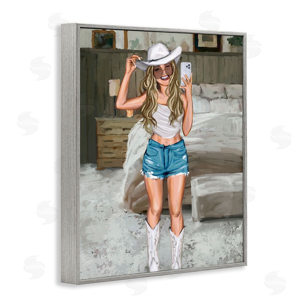 Ziwei Li Cowgirl Glam Selfie Gray Framed Giclee Wall Art Print