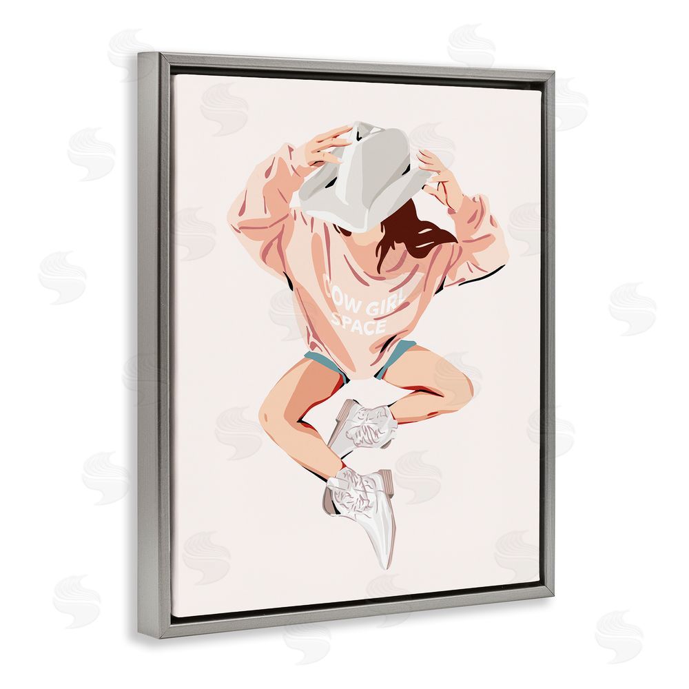 Ziwei Li Cowgirl Space Girl Gray Floating Frame Canvas Wall Art Print