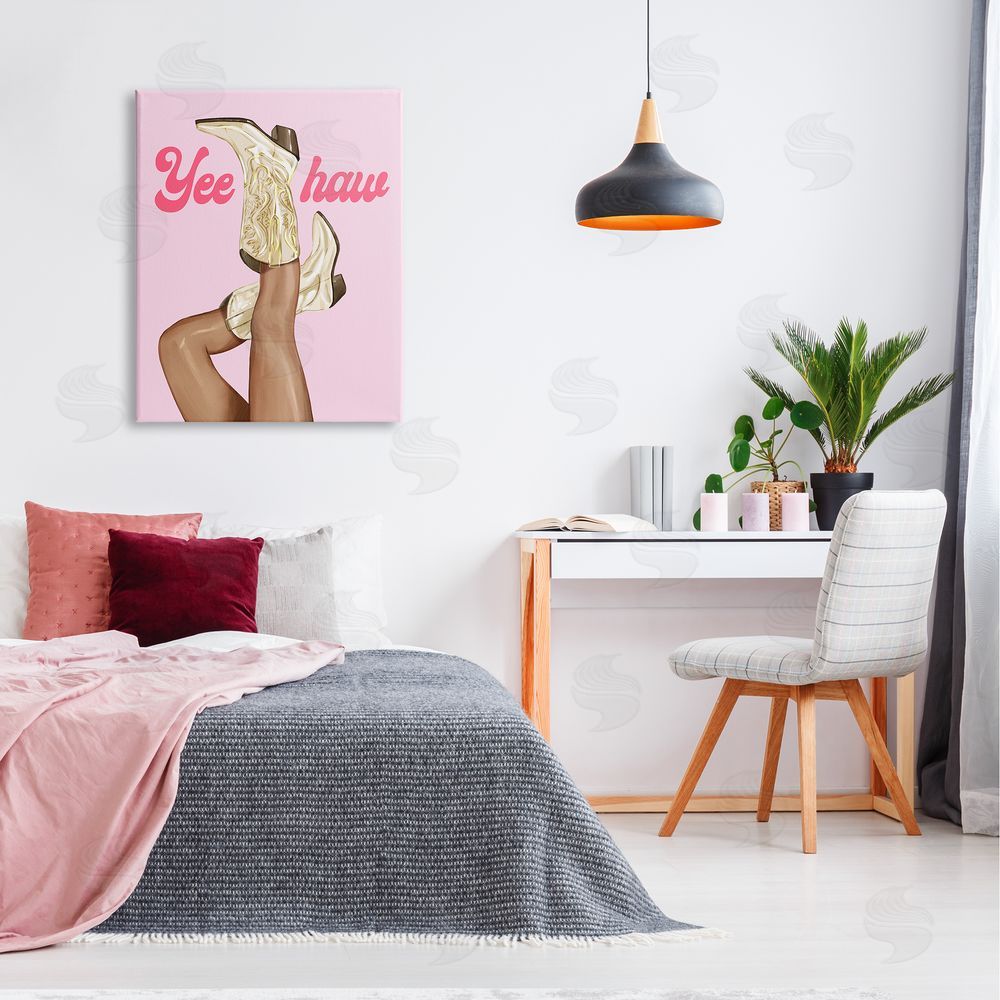 Ziwei Li Yeehaw Cowgirl Boots Canvas Wall Art Print in Room