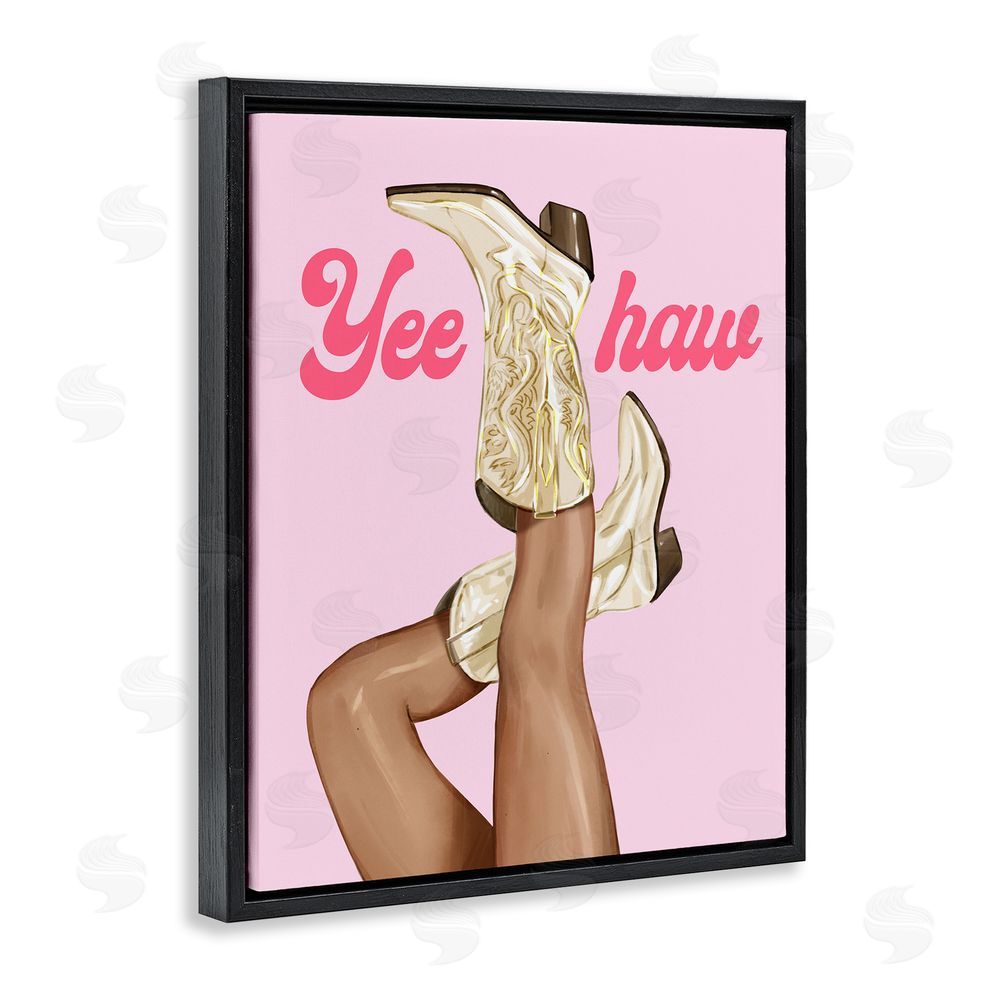Ziwei Li Yeehaw Cowgirl Boots Black Floating Frame Canvas Wall Art Print