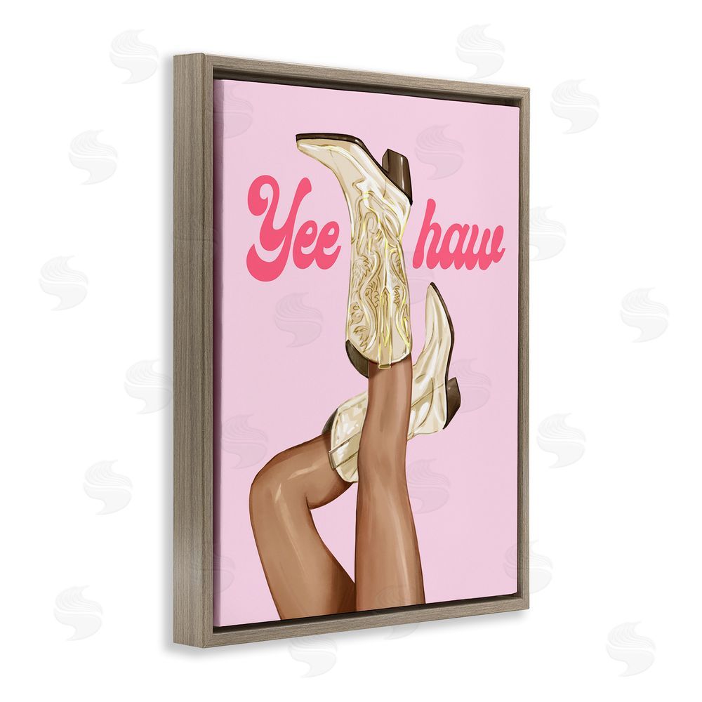 Ziwei Li Yeehaw Cowgirl Boots Brown Floating Frame Canvas Wall Art Print