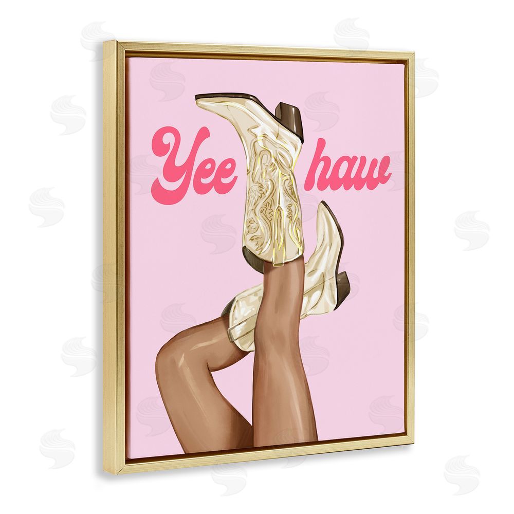 Ziwei Li Yeehaw Cowgirl Boots Gold Floating Frame Canvas Wall Art Print