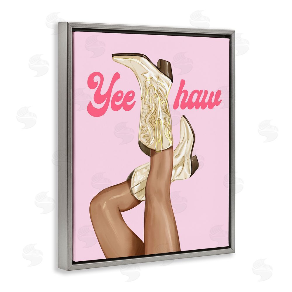 Ziwei Li Yeehaw Cowgirl Boots Gray Floating Frame Canvas Wall Art Print