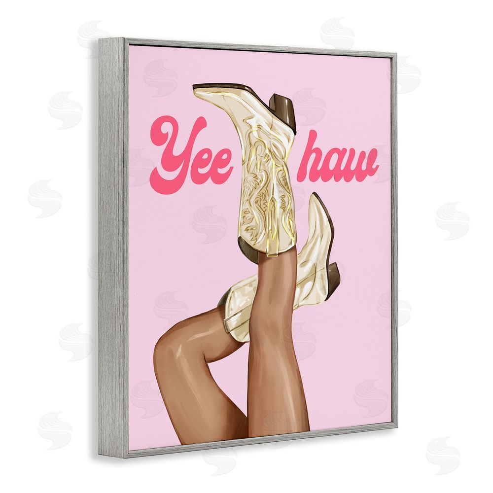 Ziwei Li Yeehaw Cowgirl Boots Gray Framed Giclee Wall Art Print