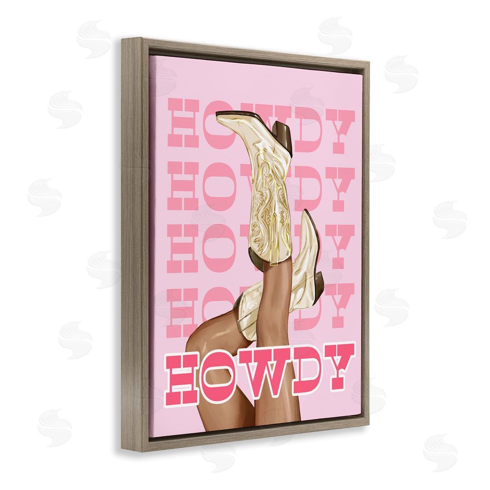 Ziwei Li Howdy Cowgirl Boots Brown Floating Frame Canvas Wall Art Print